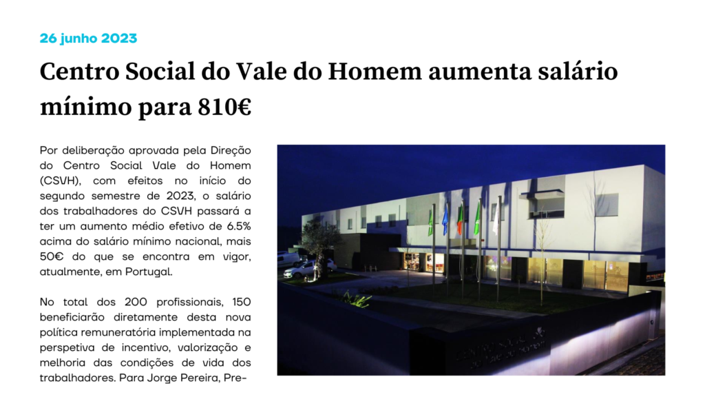 Centro Social do Vale do Homem aumenta salário mínimo para 810€