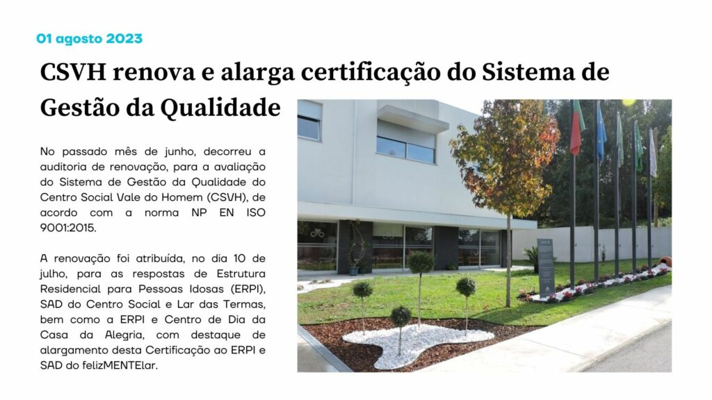 CSVH renova e alarga certificação do Sistema de Gestão da Qualidade