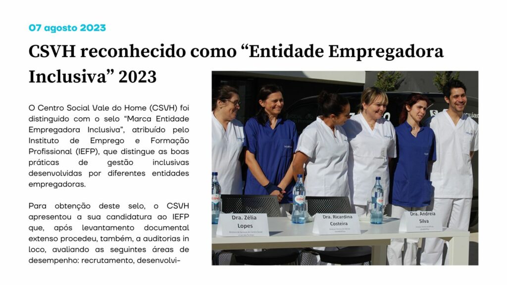 CSVH reconhecido como “Entidade Empregadora Inclusiva” 2023