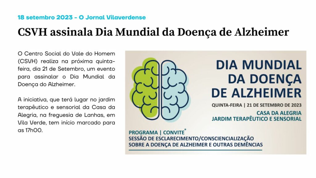 CSVH assinala Dia Mundial da Doença de Alzheimer