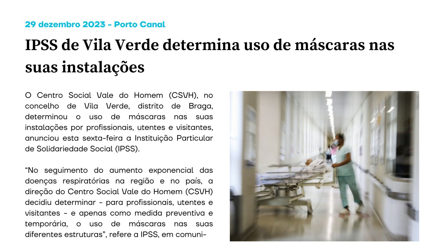 IPSS de Vila Verde determina uso de máscaras nas suas instalações
