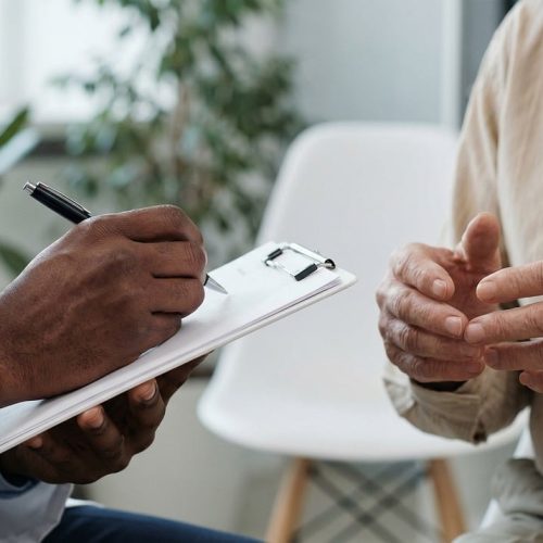 doctor, patient, consultation, elderly, clinic, health, communication, hands, writing, clipboard, medical examination, healthcare, medical practice, older man, stethoscope